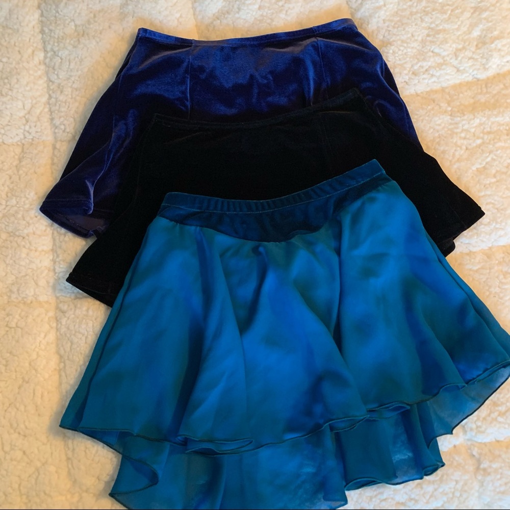 Set of 3 figure skating skirts - black, royal blue & turquoise